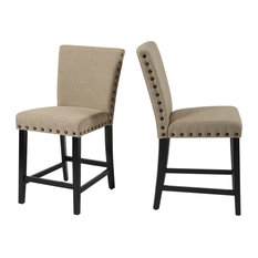Acme Furniture - Acme Byton Counter Height Chairs, Linen and Black, Set of 2 - Bar Stools and Counter Stools
