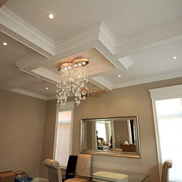 Beamed Ceiling With Molding in Living Room in a House Toronto