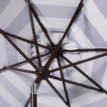 Safavieh Maui Scallop Striped 9' Crank Umbrella, Navy/White