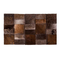 Modern Handmade Cowhide Patchwork Area Rug, Rectangle, Brown Gray, 5'11" x 2'0" - Hall And Stair Runners