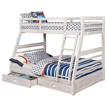 Bowery Hill Transitional Wood Twin over Full Storage Bunk Bed in Brushed White