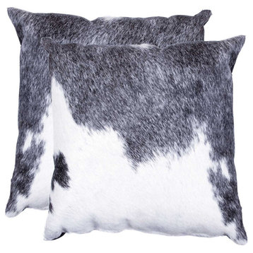 18"x18"x5" Gray and White Cowhide Pillow, Set of 2