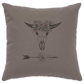 Image Pillow 16x16 Bull and Flowers Cotton Chrome