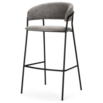Carolyn Bar Stool With Gray Fabric and Matte Black Metal
