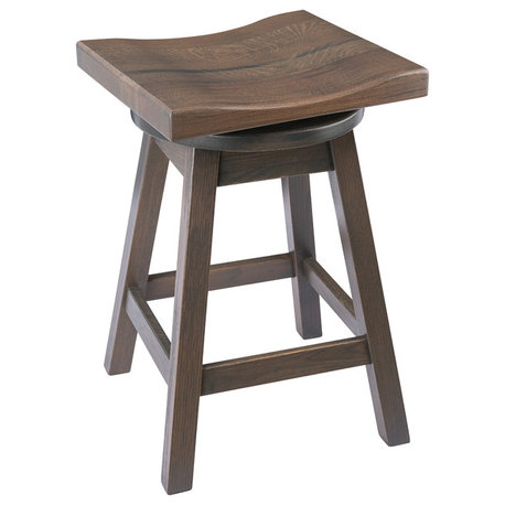 Rustic Urban Swivel Bar Stool in Quarter Sawn Oak, Antique Slate, Counter Height