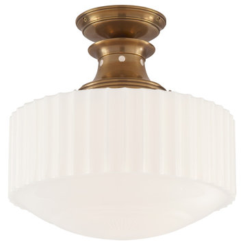 Milton Road Flush Mount in Hand-Rubbed Antique Brass with White Glass