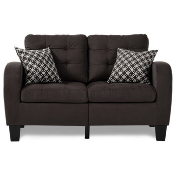 Dexter Love Seat With 2 Pillows, Brown