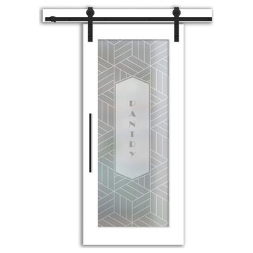 Pantry Room Sliding Barn Door with Frosted Glass Insert, Primed White, 26"x81", Full-Private