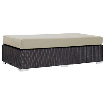 Convene Outdoor Wicker Rattan Rectangle Ottoman, Espresso Beige