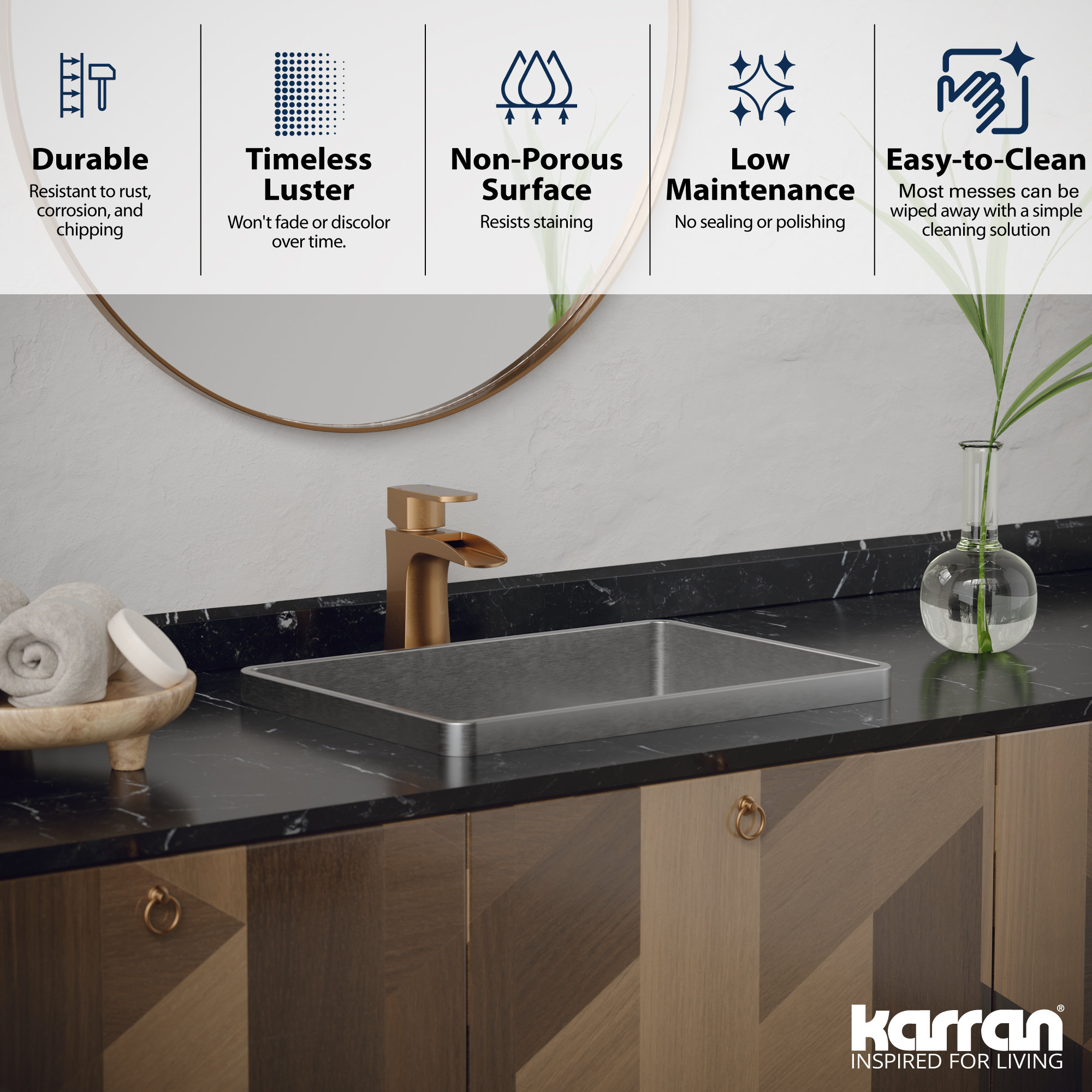 Karran Cinox Stainless Steel Rectangular Drop In Sink, Stainless Steel