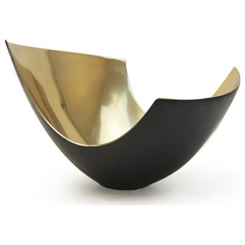 Elegant Metal Curve Vase, Black / Gold, Large