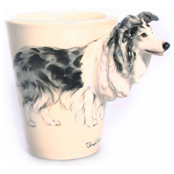 Shetland Sheepdog 3D Ceramic Mug, White and Black