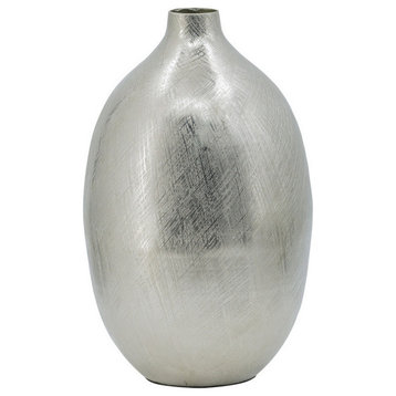 Pansy 14" Modern Vase, Metal, Tall Curved Shape, Bottleneck, Silver