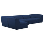 Meridian Furniture - Miramar Linen Textured Fabric  5-Piece Modular L-Shaped Sectional, Navy - Bring home the Miramar modular sectional to give your home a comfortable new element. This welcoming sectional has a modular design, so you can move its components to suit your preferences. Premium construction using a solid frame and soft navy linen textured upholstery makes it a durable choice for the living room or family room. Pairing its components with other pieces in the Miramar lineup is easy, thanks to attachment latches on each piece.