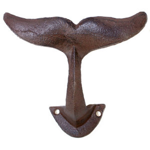 Rustic Cast Iron Whale Tail Wall Hook Antique Rustic Brown Finish 5”L X 4”W