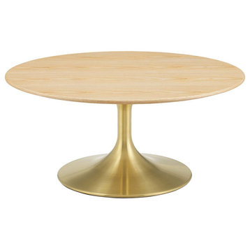 Coffee Table, Round, Wood, Metal, Gold Brown Natural, Modern, Lounge Hospitality
