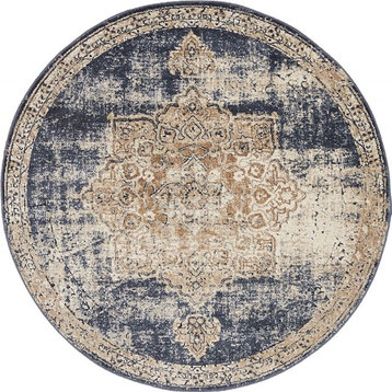 Transitional Cottage 4' Round Sapphire Area Rug