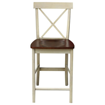 X-Back Counter height Stool, Antiqued Almond/Espresso