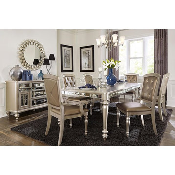 8-PieceOksana Mirrored Dining Table, 2 Arm, 4 Side Chair, Server Champagne