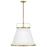 Hinkley Lighting - Lark 3 Light Chandelier, Lacquered Brass - Simple, purposeful details are what make Lark an essential element to transitional or farmhouse decor. The off-white textured fabric shade is cut on the bias and banded on top and bottom in stunning rings with matching knobs, while a top strap ties the look together. A stem with swivel allows for easy rotation. Don't let the clean lines deceive, Lark is purely upscale in design.