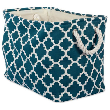DII Rectangle Modern Polyester Lattice Small Storage Bin in Teal Blue