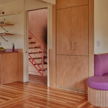 Plywood Appliance Paneling and Curved Banquette