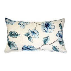 Pillow Decor Ltd. - Blue Lily Linen Throw Pillow, 12"x20" - Decorative Pillows