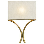 Currey & Company - Cornwall Gold Wall Sconce - The wrought iron stems holding the natural linen shade of the Cornwall Gold Wall Sconce are fashioned in a wishbone shape. The rectangular shape of the shade and the French gold leaf finish on the arching lines that balance it make this sconce a stylish one. The Cornwall meets ADA requirements. We also offer this fixture in a silver leaf finish.