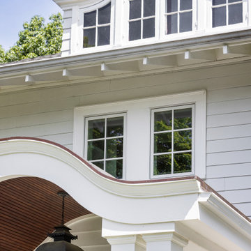 Stoneham, MA Colonial Revival Dormer & Portico Roofline Detail