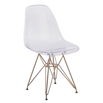 Modern Ghost Chair With Gold Metal Base