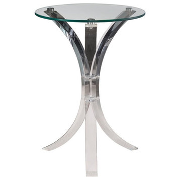 Bowery Hill Round Contemporary Glass Accent End Table in Clear