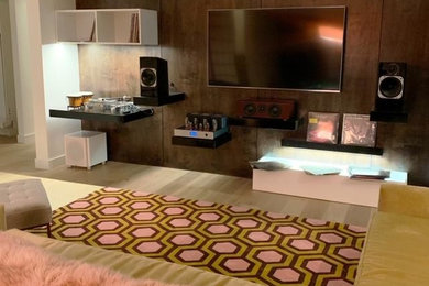 Inspiration for a modern home theater remodel in Denver