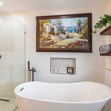 Master bathroom remodel in Ashburn, VA with walk in shower & double vanities