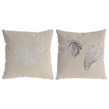 Seashell Design Pillows, 2-Piece Set, Light Gray