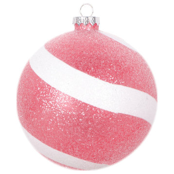 Vickerman 4.75" Red and White Swirl Sugar Glitter Ball Ornament, 3 per bag.