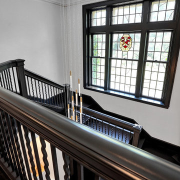 Original Stained Glass Window & Dark Wood Banister – Historic Renovation in Prin