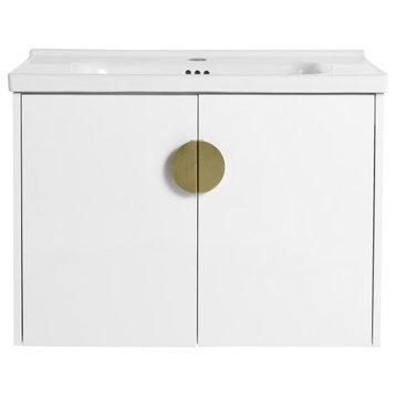 BNK Floating Bathroom Vanity With Soft Close Doors, White-28 Inch