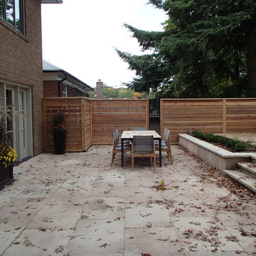 Terraced Backyard - new large natural stone patio for dining