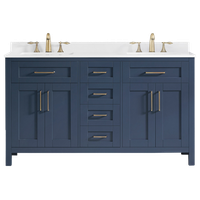 Tahoe 60" Double Bathroom Vanity in Midnight Blue with White Cultured Marble Top
