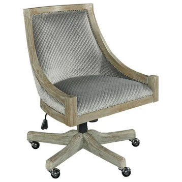 Classic Office Chair, Diamond Tufted Upholstered Seat With Naihead Trim, Gray