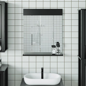 vidaXL Bathroom Mirror with Shelf Storage Vanity Mirror BERG Black Solid Wood