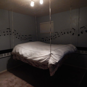 musical bedroom with hanging bed