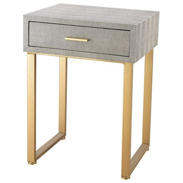 1-Drawer Art Deco Style Accent Side Table in Gold and Grey Finish Sled Style