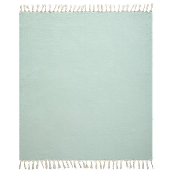 Grey/ Cream Herringbone Organic Cotton Throw Blanket, Teal
