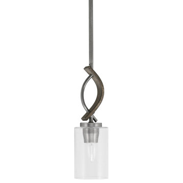 Monterey Mini Pendant Graphite & Painted Distressed Wood-look 4" Clear Bubble