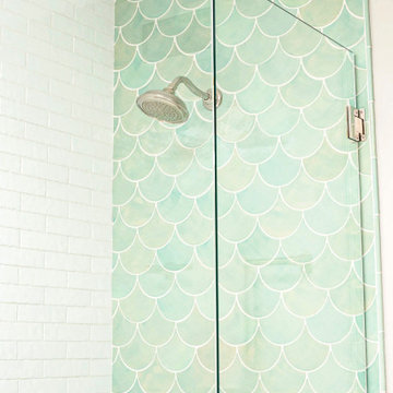 Light Teal Fish Scale Bathroom Tile
