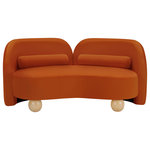 Meridian Furniture - Daphne Upholstered Chair/Loveseat/Sofa, Cognac, Velvet, Loveseat - A cloud-like oasis of comfort, the Daphne cognac velvet loveseat is a modern sensation. Its plush upholstery invites you to sink in and relax, while the curved design offers both support and opulence. The loveseat's unique silhouette is complemented by a choice of black or natural wooden legs, allowing you to customize it to your personal taste. Whether you're looking for a stylish accent piece or a comfortable spot to unwind, the Daphne loveseat is the perfect choice.