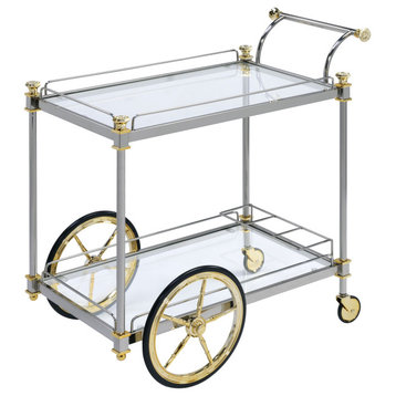 Cyrus Serving Cart, Silver/Gold and Clear Glass