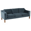 Monroe Midcentury Modern 3-Seater Sofa, Velvet, Neptune