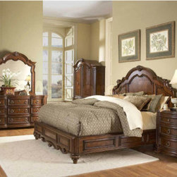3 Pc Prenzo Bedroom Set In Warm Cherry Finish (Low Profile Bed and Two Nightstan - Bedroom Furniture Sets